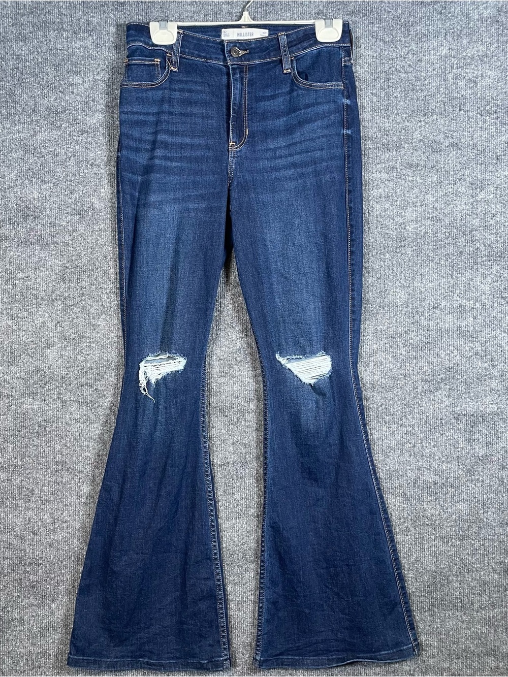 Hollister Womens 8R W29 High Rise Flare Dark Wash Distressed Jeans Stretch Y2K